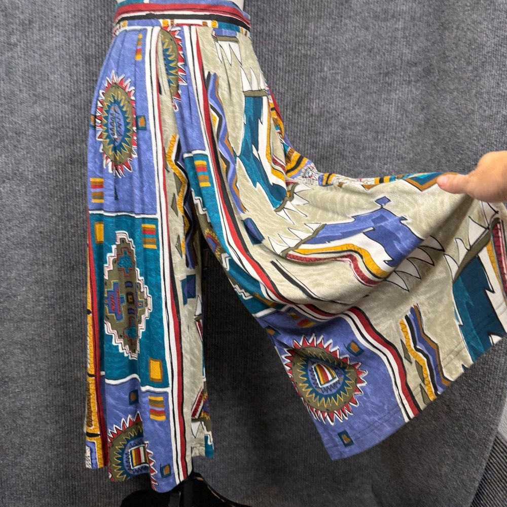 Vintage 90s Ali Miles Palazzo Pants S/M USA Southwestern Wide Boho Cropped